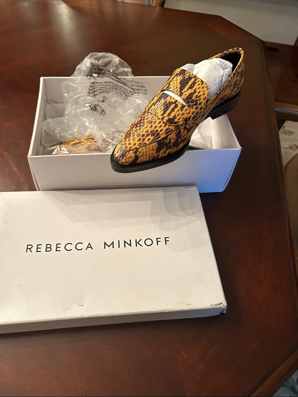 Rebecca Minkoff Yellow Snake-Print Loafers with Penny Strap
